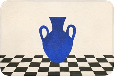 Badmat 90x60 cm - Antislip - Vaas - Blauw - Geblokt - Modern - Badmatten voor badkamer - Badkamermat - Douchemat - Badkamer mat