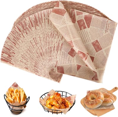 Famanu – Burgerpapier 200 vellen 20x30 cm, vetvrij boterham- en sandwichpapier met krantenlook, olie- en waterdicht