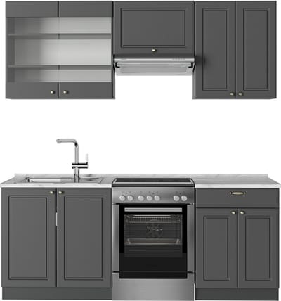 Vicco Fame-Line Complete keukeneenheid – 200 cm, WB Marmer Anthrazit-Gold Landhaus