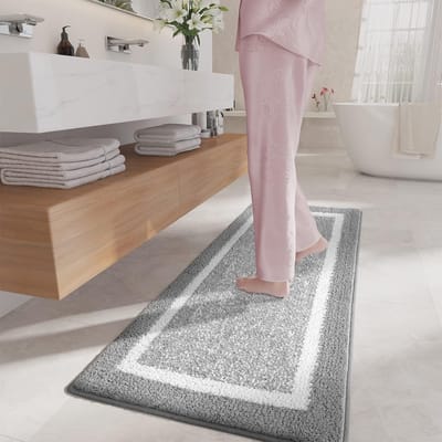 60 x 110 cm Microfiber Zachte Badmat, Antislip Badkamermat Machinewasbaar, Douche Waterabsorberend Badkleed Duurzame Vloermatten (Grijs)