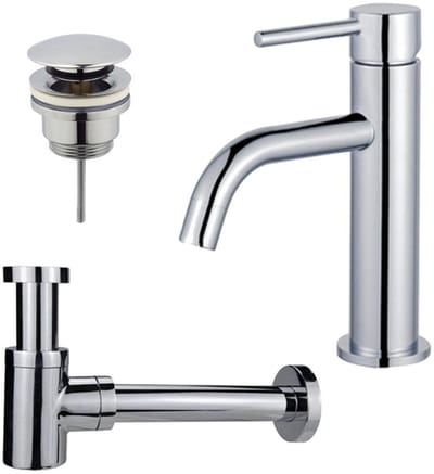 FugaFlow Eccelente Sobrado Badkamer Slim Wastafelkraanset - lage wastafelkraan - klikwaste plug - verlaagde design sifon - Chroom