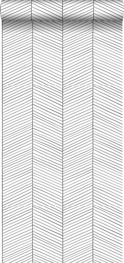ESTAhome behang visgraat-motief zwart wit - 53 cm x 10.05 m - 139106