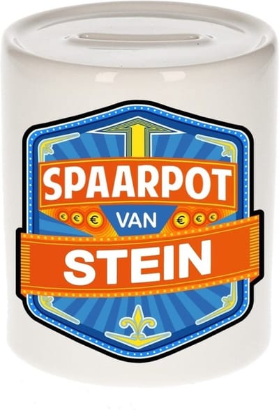 Bellatio Decorations Kinder spaarpot met naam - Stein - keramiek - met dop - wit - Sparen - Spaargeld van Stein