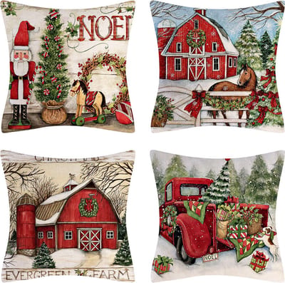 SUNMOOL Kerst Kussenhoes - Kussenhoes - Pillow cover - 45 x 45cm - Type D - 4Stuks