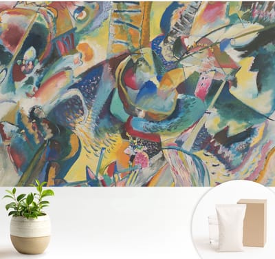 Wallfluent Behang - Kleurrijk abstract Vliesbehang - 104x70 cm - Geel Behang - Voor liefhebbers van kunst en natuur - Behang Voor de woonkamer, slaapkamer en kantoor - Wandbekleding Abstractie