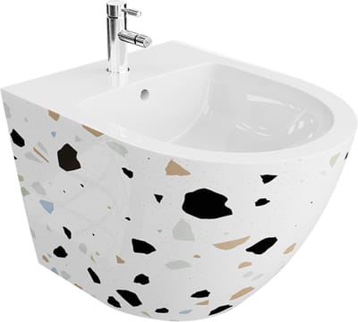 LAVITA® Bidet SOFI STONE Wandbidet - 365x490x325 - Wit Hoogglans/Grijs/Zwart - Gatafstand: 18 - Hangbidet voor intieme douche - Moderne Toiletdouche - Billendouche met kraangat en met overloop