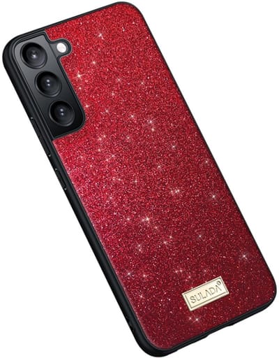 Voor Samsung Galaxy S24+ 5G SULADA Glittery TPU + Handgemaakte lederen telefoonhoes (rood)