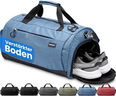 SnelShoppen - Sporttas met schoenenvak en nat vak, trainingstas voor dames en heren, ideaal als reistas, fitnesstas, donkerblauw met schouderriem