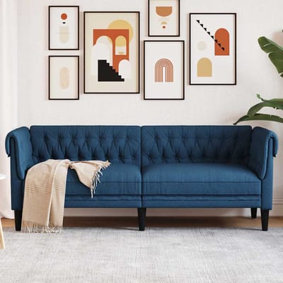 vidaXL - Driezitsbank - Chesterfield-stijl - stof - blauw