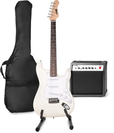 Elektrische gitaar met gitaar versterker - MAX Gigkit 4/4 - Perfect voor beginners - incl. gitaar standaard, gitaar stemapparaat, gitaartas en plectrum - Wit