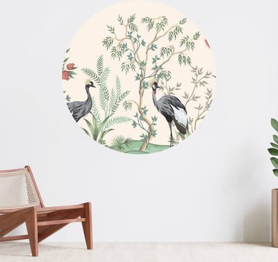 Muurcirkel zelfklevend behang - Illustratie van kraanvogels - Wanddecoratie - 080cm behangcirkel - Ronde sticker voor aan de muur - Behangsticker verkrijgbaar in verschillende formaten