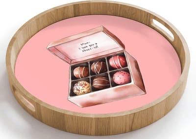Dienblad rond 40x40 cm - Schootdienblad hout - Doosje - Bonbons - Liefdevolle - Tekst - Borrelplank rechthoek - Plateau houten dienbladen