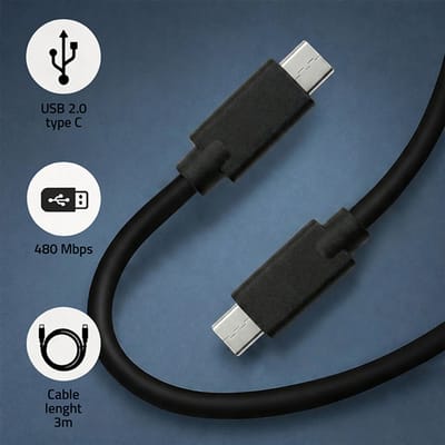 Qoltec USB 2.0 Type C-kabel mannelijk |   USB 2.0 Type C mannelijk |   3m |   Zwart