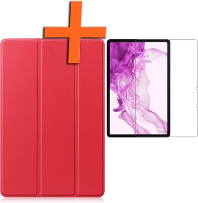 Hoesje - Geschikt voor Samsung Galaxy Tab S8 - Met Screenprotector - Trifold Bookcase - Hard Cover - Hardcover Book Case - Tablet Hoes - Rood