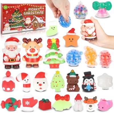 Adventskalender 2025 met 24 kerst sneeuwpop mochi squishy