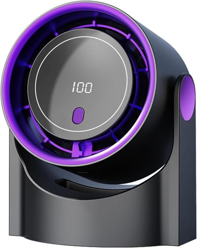 Draagbare/oplaadbare bureauventilator - Werkt op USB-batterij - Met digitaal display - 100 snelheidsinstellingen - Instelbare snelheid en stille werking - Geschikt voor slaapkamer/kantoor/reizen/kamperen en bureaugebruik - Grijs.
