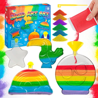 Speelzand Gekleurd Knutselen - Zandkunst - Zandspeelsets voor Kinderen - Gekleurd Zand met 4 Funny Bottles - Knutselen meisjes 6 jaar - Joya Creative