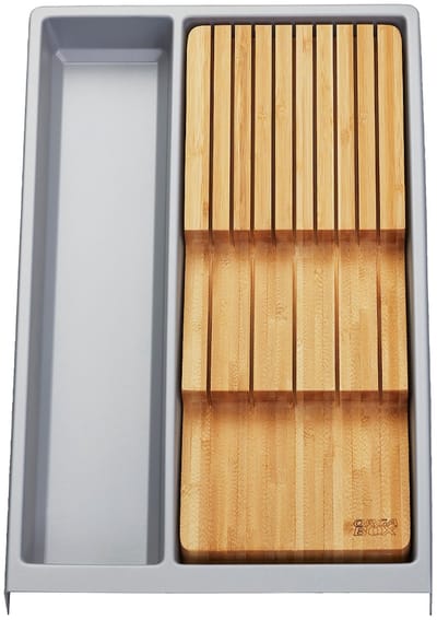 Orga-Box multifunctioneel inzetstuk SEPARADO Afzonderlijk zilvergrijs generfd (300 x 474 x 51 mm) vanaf 40 cm kastbreedte incl. bamboe messeninzet voor max. 9 messen