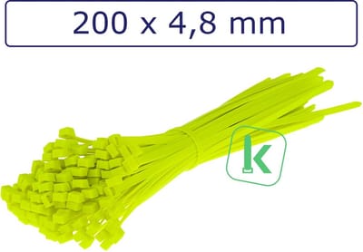 PRO-TIE® - Tyraps, kabelbinders 200 x 4,8 mm Neon Geel (Zak 100 stuks) (tiewrap/tyrap/tie-wrap/bundelbandje/colsonbandje/)
