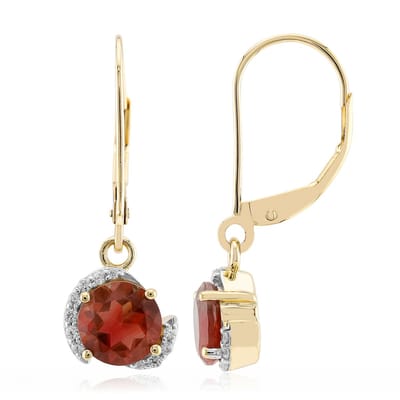 Cavill - 9 Karaat Geelgoud Oorbellen - Oregon Zonnesteen 1.39 ct & Tanzaniaanse Zirkoon - Warmrood Edelsteen - Elegante Dames Sieraad