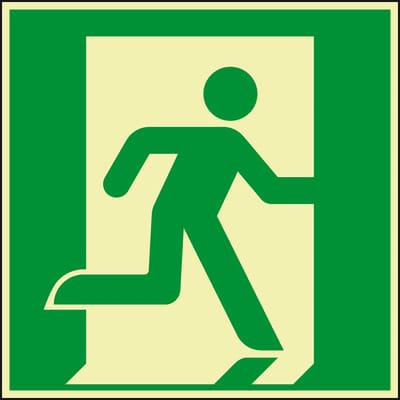 Extra lichtgevende nooduitgang rechts sticker - E002 150 x 150 mm