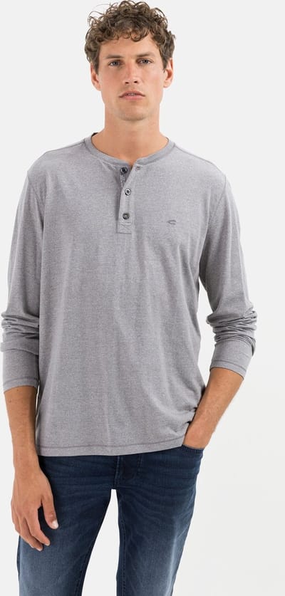 camel active Henley shirt met lange mouwen in duurzaam katoenmix - Maat menswear-S - Grijs