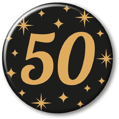 Q2P - 50 Jaar Rozet - Verjaardag Versiering - Zwart & Goud - Feest - Buttons - Rosette