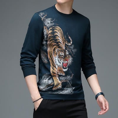 Lente en Herfst Nieuwe Dunne Heren Sweatshirts Medium en Jong Casual Ronde Hals Bedrukte Lange Mouw T-shirts Heren Gepersonaliseerde Basis shirts XXXXL black