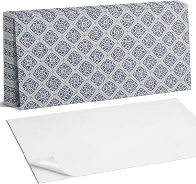 Coloray Plaktegels - Patroon met bloemmotieven Zelfklevende Wandtegels - 40 cm x 20 cm - Blauw Plaktegels - 10 stuks - Rechthoek PVC Tegels - Plaktegels Badkamer - Vloertegels Zelfklevend - Vinyltegels Vloer Zelfklevend - Portugese Tegels