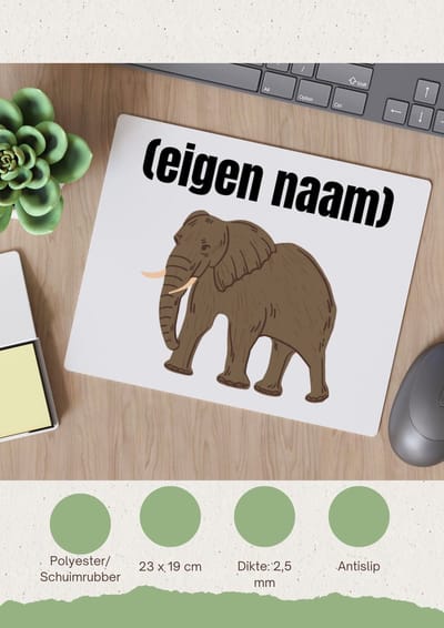 Akyol - olifant met eigen naam Muismat - Olifant - olifanten liefhebbers - iemand die houdt van olifanten - verjaardag - cadeau - kado - 23 bij 19 cm
