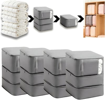 Opbergtas, 4 Stuks Compressie Packing Cubes, 3-Lags Grote Capaciteit Grijze Beddengoed Organizer, Ruimtebesparend, Versterkt Handvat, voor Dekbedopberging, Dekens, Kleding (52x42x50 cm)