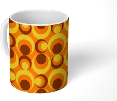 Mok - Koffiemok - Patronen - Retro - Bruin - Geel - Mokken - 350 ML - Beker - Koffiemokken - Theemok