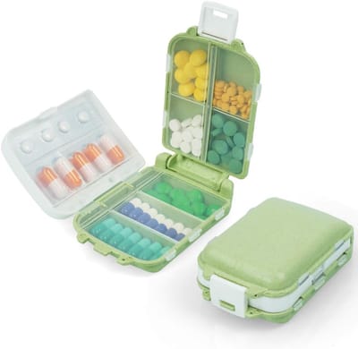 Pillendoos Organiser met 3 Lagen en 8 Compartimenten voor Vitaminen, Supplementen en Medicijnen voor Thuis en Reizen