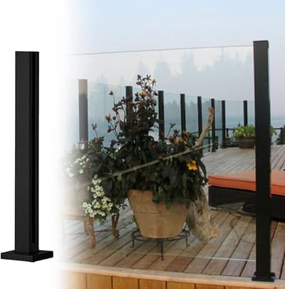 Glazen Balustrade Paal - Hekwerk Pilaar - Balkon Afschermen - Duurzaam Roestvrij Staal - H 95 cm - Zwart