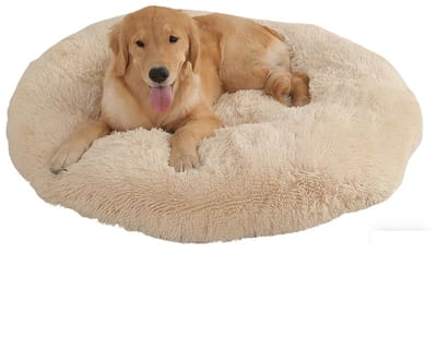 Kalmerend Hondenkussen, Fluffy Plush Ronde Hondendeken Kattendeken voor Bank Bed en Auto, Anti-Slip Onderkant, Wasbaar in de Wasmachine, Comfortabel Zacht en Lichtgewicht, Geschikt voor Kleine en Middelgrote Honden en Katten met Angst, x1 120 CM