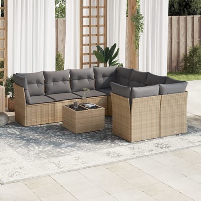 vidaXL - 9-delige - Loungeset - met - kussens - poly - rattan - beige