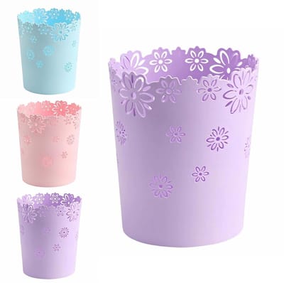 Mini Prullenbak - Kleine Afvalbak - Bureau Opruimen - Hollow Lace Design - 5.1x6.3x7.5 Inch - Paars