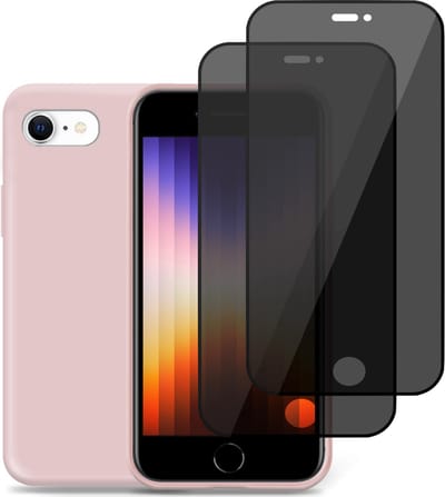 Hoesje geschikt voor iPhone SE 2022 + 2x Privé Screenprotector – Privacy Tempered Glass - Back Case Cover Roze