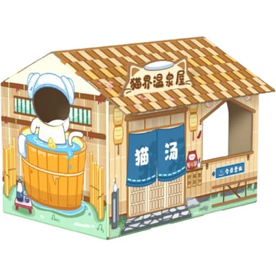 Karton Kattenhuis Veilig Gezond Slijtvast Draagbaar Katten Speelhuis met Kattenkruid voor Katten Koffie Hot Spring House beige