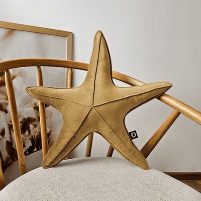 Decordruk Velvet Collectie - Sierkussen - Stervorm - Muskaat Geel