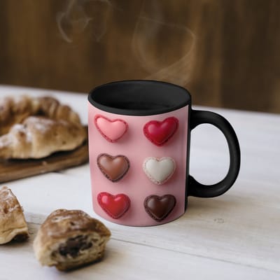 Magische Mok - Foto op Warmte Mokken - Koffiemok - Macarons - Hartjes - Kleurrijk - Roze - Magic Mok - Beker - 350 ML - Theemok