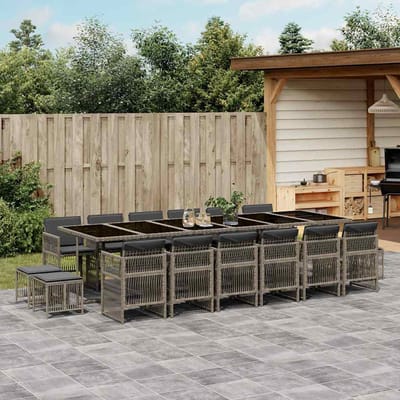 vidaXL - 17-delige - Tuinset - met - kussens - poly - rattan - grijs