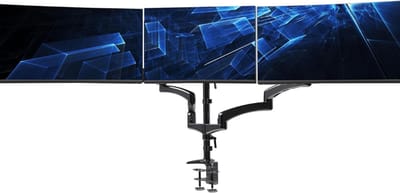 TIM® Monitorarm 3 schermen - Muurbeugel met C-klemdoorvoertule - Triple Beeldschermarm tot 32 inch - Muurbeugel Monitor - Monitorbeugels - Monitorbeugel 3 schermen - Zwart - 45cm x 32cm x 17cm