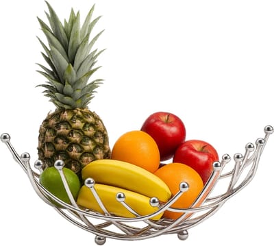 Lomera Fruitschaal Chroom - Zilverkleurige Fruitschaal - Stijlvolle Fruitmand - Fruit Langer Vers - Decoratieve Fruitschaal - Metalen Fruitschaal - Draadmand Fruitschaal - Fruit Bewaren - Moderne Fruitschaal - Fruitmand
