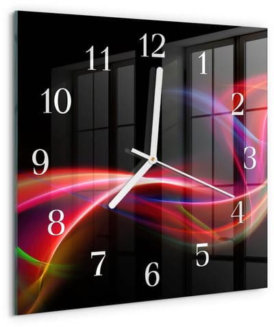 Tulup Wandklok - Abstracte lijnen Moderne Glazen Wandklok - 30x30 cm - Zwart Wandklok Glas Met Motief - Witte Handen - Vierkante Wandklok - Glazen Klok Met Print - Wandklok Glas Met Motief