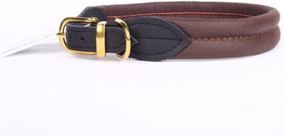 Dog's Companion Leren Halsband - Lengte: 45 cm Verstelbaar van 37-42 cm x 25 mm - Messing- Bruin