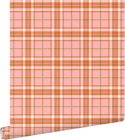 ESTAhome behang ruiten roze en terracotta - 50 x 900 cm - 132029