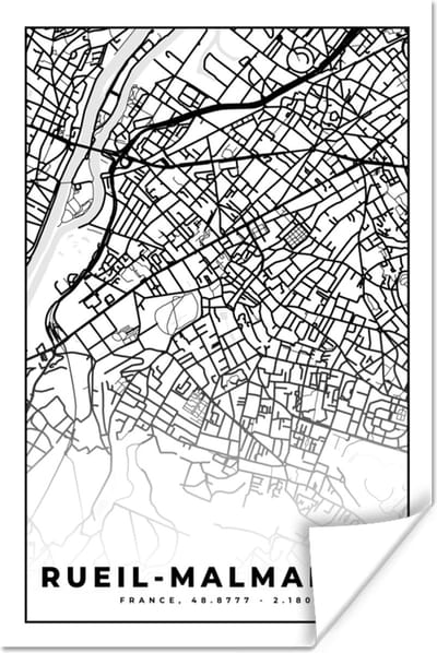 Poster Frankrijk - Kaart - Plattegrond - Stadskaart - Rueil-Malmaison - Zwart wit - 120x180 cm XXL