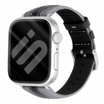 Strap-it Leren slim hybride bandje geschikt voor Apple Watch 1/2/3/4/5/6/7/8/9/10/11/SE/SE2/SE3 - Maat: 38/40/41/42mm - Grijs/Zwart