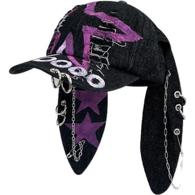 Donkere Kleur Konijnenoren Baseballpet Gescheurd Ontwerp Verstelbaar Y2K Trendpet Denim Straatkleding Baseballpet Trendy Stijl black
